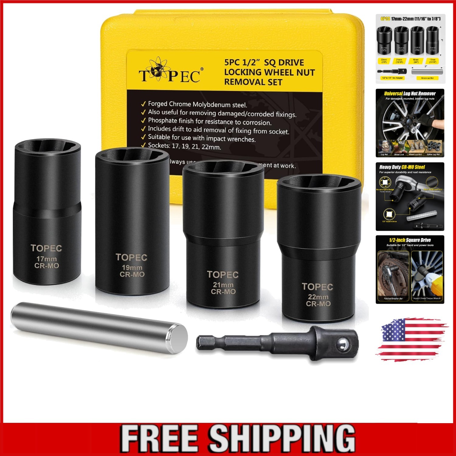 Durable 6-Piece Stripped Lug Nut Extractor Set | Perfect for Auto Repairs