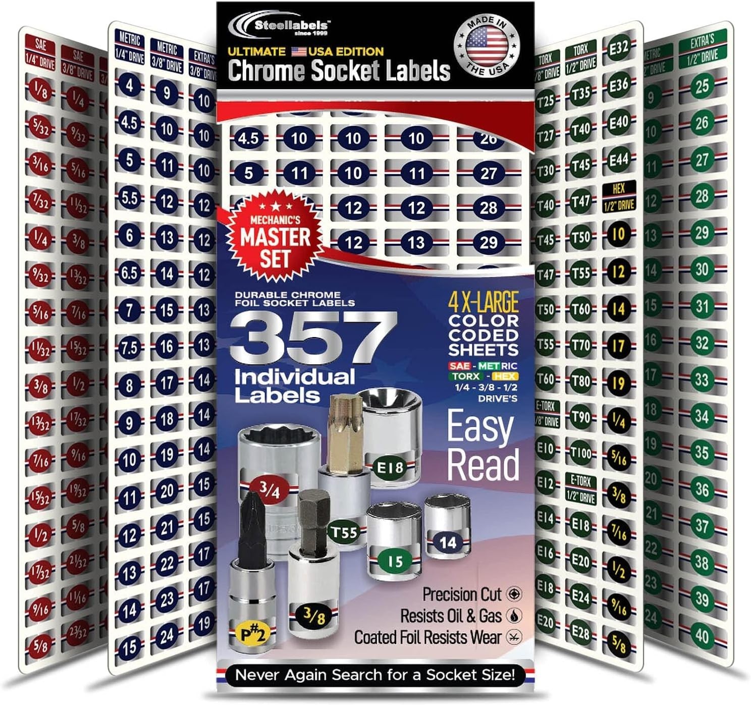 Complete Chrome Socket Label Set: 357 High-Quality Adhesive Labels for All Tools