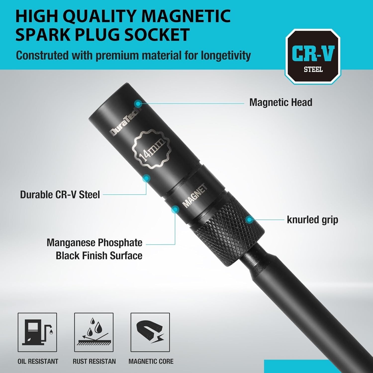 DURATECH 14mm Swivel Magnetic Spark Plug Socket with 12-Point Cr-V Steel