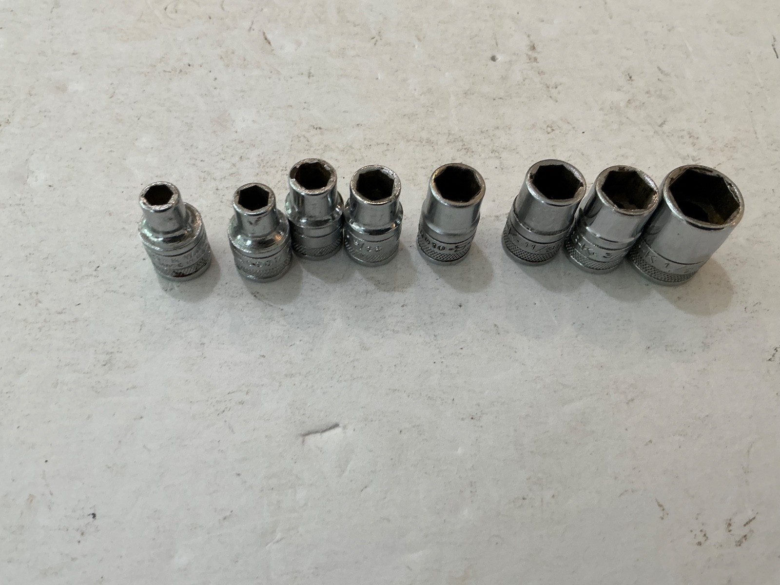 Vtg S-K tool 8 pc 1/4″ drive knurled shallow SAE socket set 3/16″-1/2″ USA made