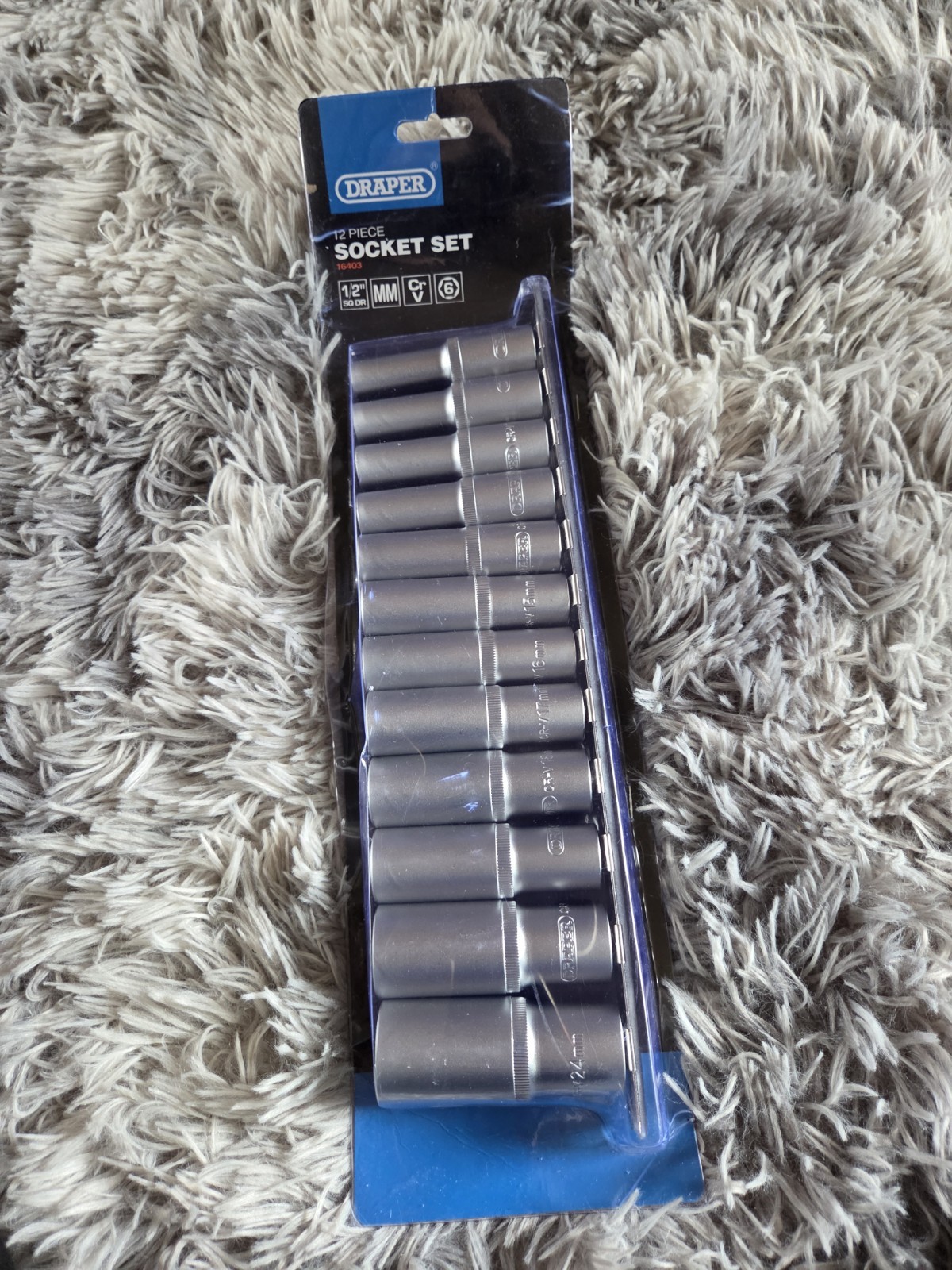 Draper 12 Piece Socket Set 1/2″ SQ DR 10 11 12 13 14 15 16 17 18 19 22 24mm