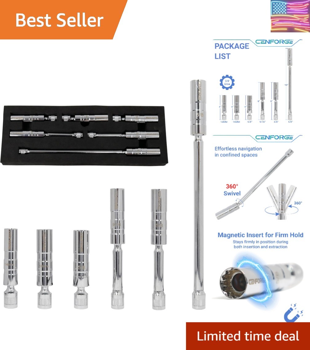 Cenfoge 6-PC Magnetic Swivel Spark Plug Socket Set – 9/16in & 5/8in