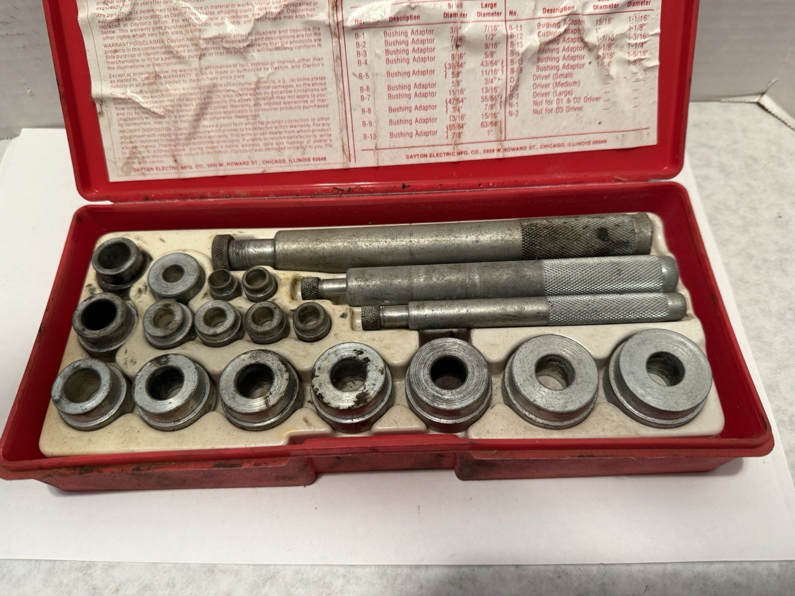 Dayton 20 Piece Bushing Tool Set Model 4X083A Used Condition With Cosmetic Flaws