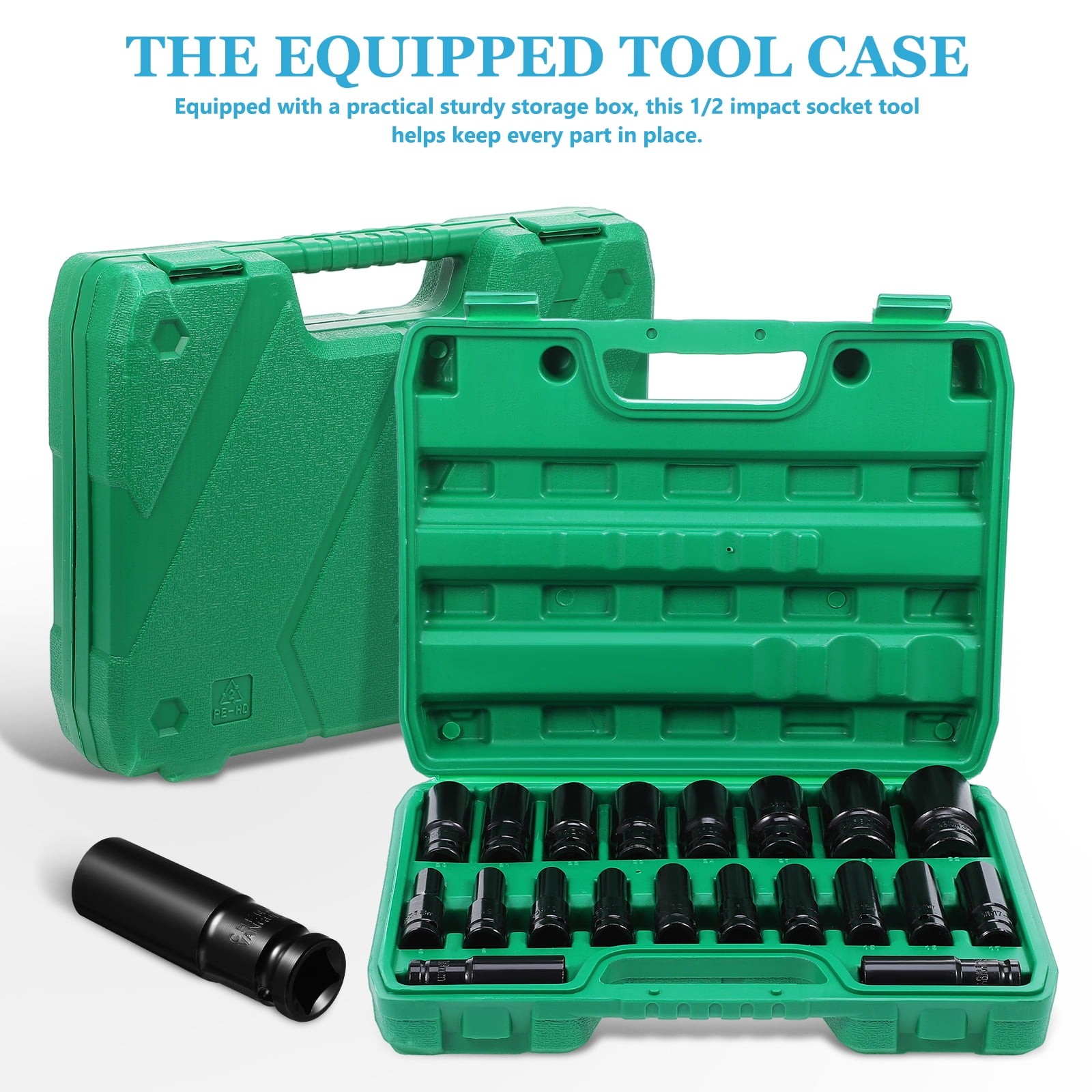 20pcs Metric Deep Impact Socket 1/2″ Drive 8mm-32mm 6 Point Sockets w/Case Set