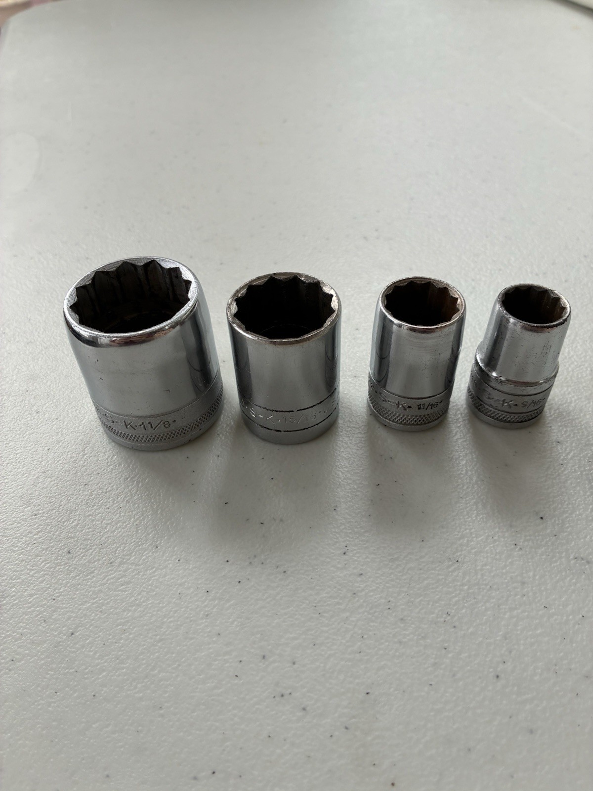 SK S-K 1/2” DRIVE 12 Point 1-1/8”, 15/16”, 11/16”, 9/16” Sockets USA