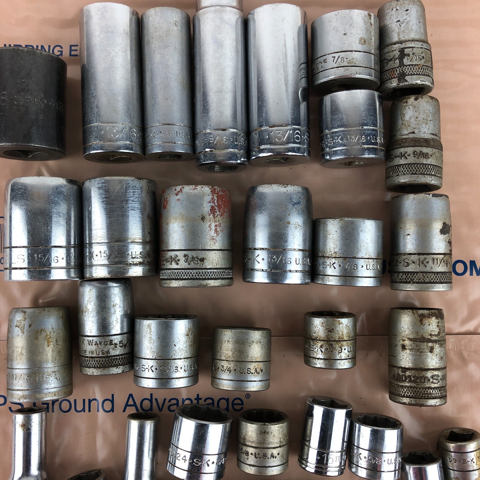 45 Pcs. SK Socket LOT 1/4″ 3/8″ 1/2″ Drive Shallow Deep SAE Metric Chrome USA