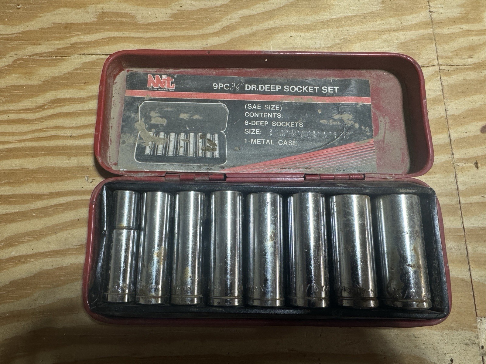 MIT 9 Pcs 3/8” Drive Deep Socket Set in Original Metal Case