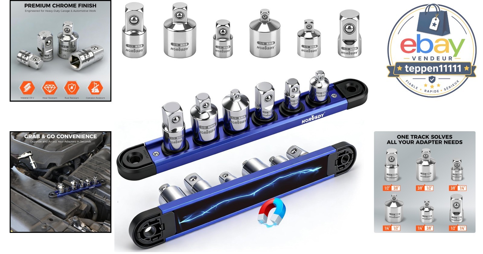 Piece Socket Adapter Set 1/4″ 3/8″ 1/2″ Drive Chrome Vanadium Steel