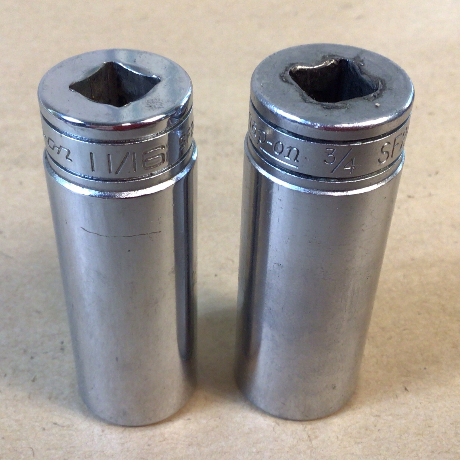 Snap On 3/4″ Deep Socket 3/8″ Drive 12 Point SF241 & 11/16” Snap On SF221