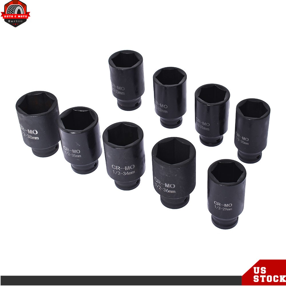 9pc Deep Impact Socket Set 1/2″ Drive Metric Axle Hub Nut Sockets 29-38mm w/Case