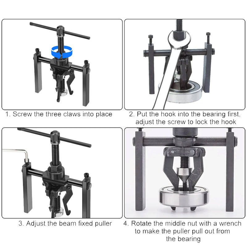 3 jaw Bearing Puller Pilot Blind Set Bushing Gear Small Inner Internal Kit Tool