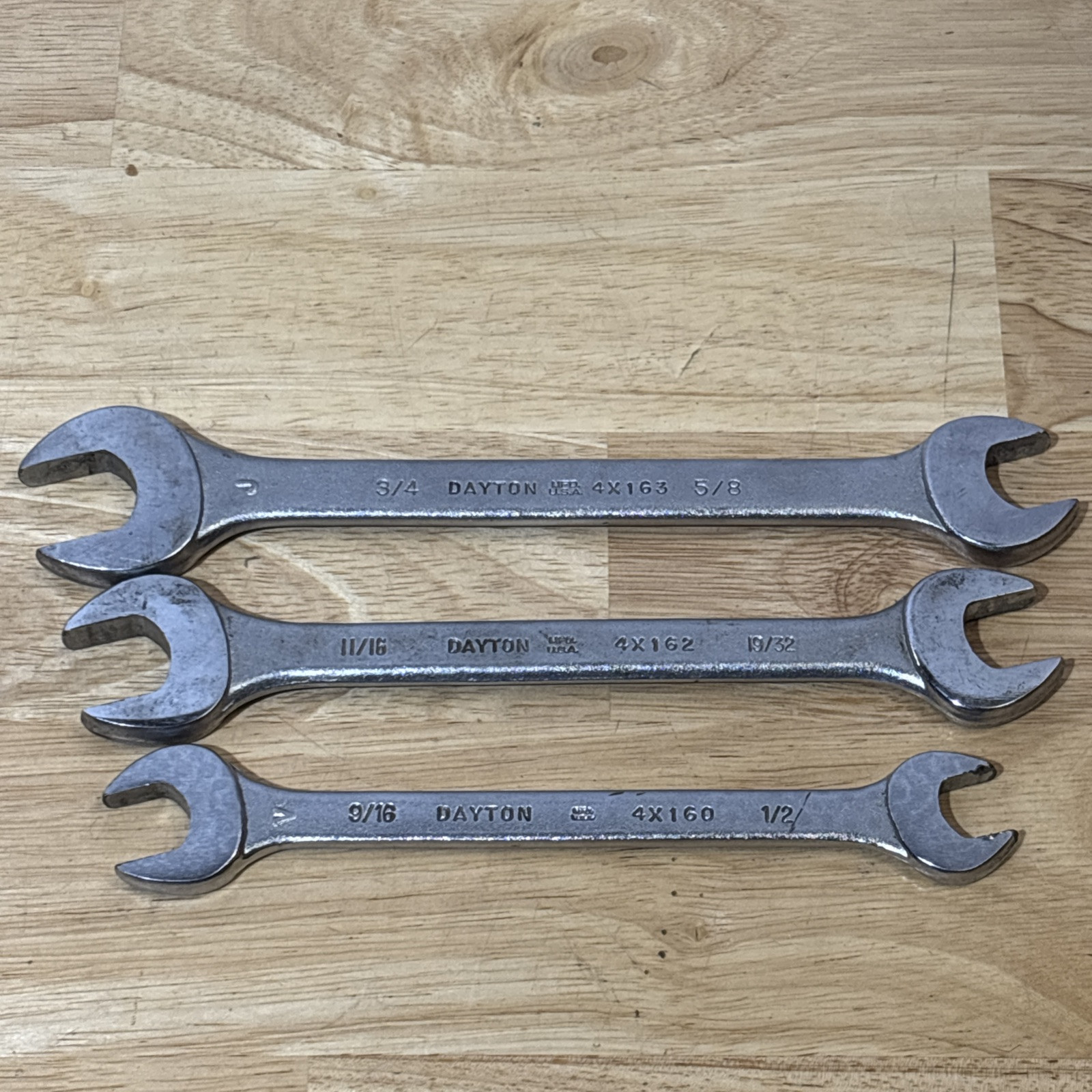 Dayton SAE Double Open End Wrench Set 3/8″ 1/2″» to 3/4″ 4×163 4×162 4×160 USA