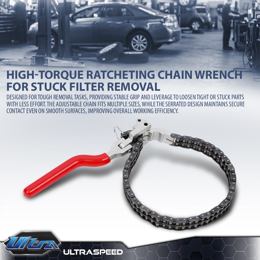 Ratcheting Chain Wrench Oil Filter Change Pipe Fittings 60-160mm Heavy-Duty