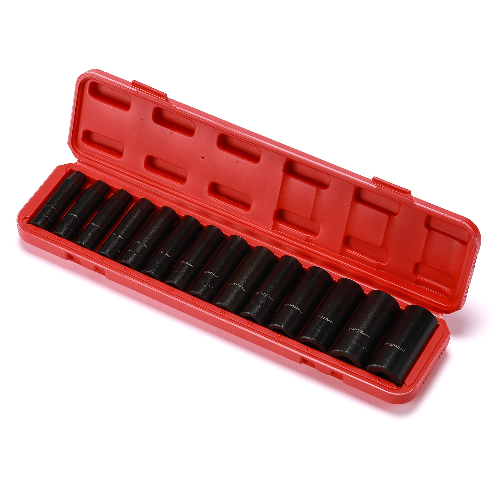 14 PCS 1/2″ Drive Deep Impact Socket Set 10mm-27mm CR-MO Metric, Heavy Duty