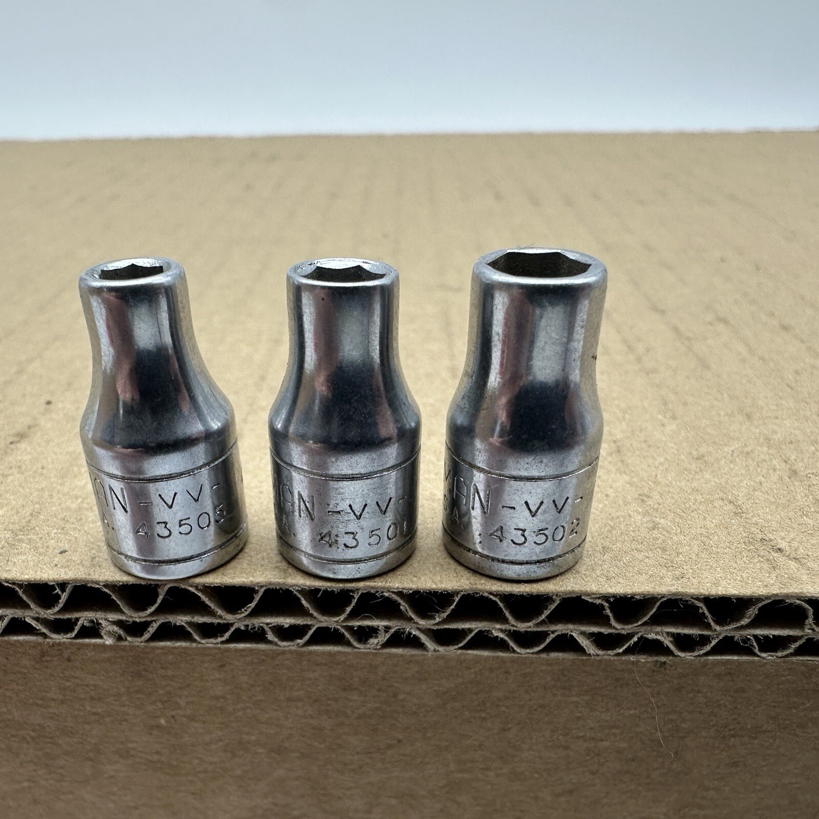 3 Vtg CRAFTSMAN VV Socket 4 5 6mm 6 Point 1/4″ DriveMade USA 43505 43501 43502