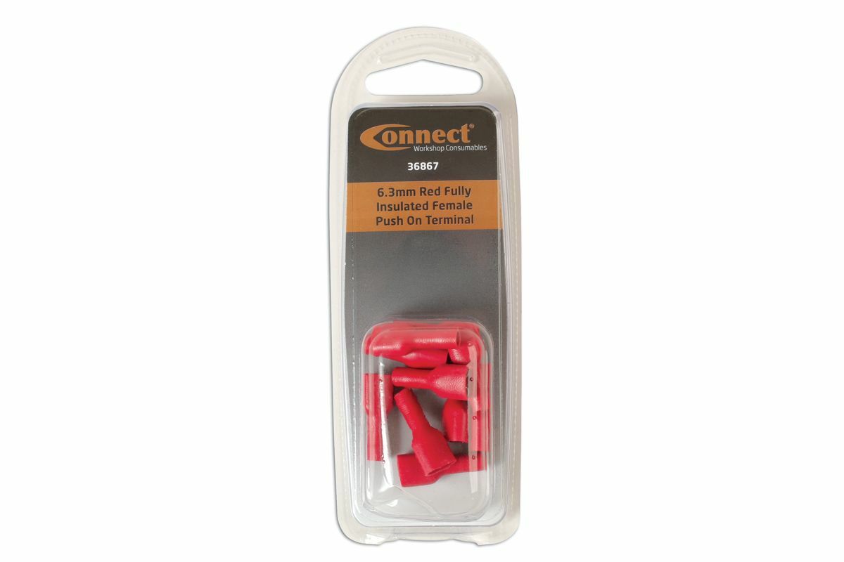 Connect 36867 6.3mm Red Fully Insulated Female Push On Terminal Pk 10