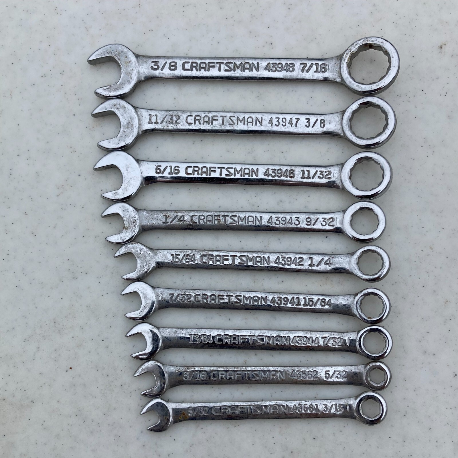 Craftsman SAE 8pc Ignition Wrench Set 13/64″ – 7/16″ 43941-43948 Vintage USA