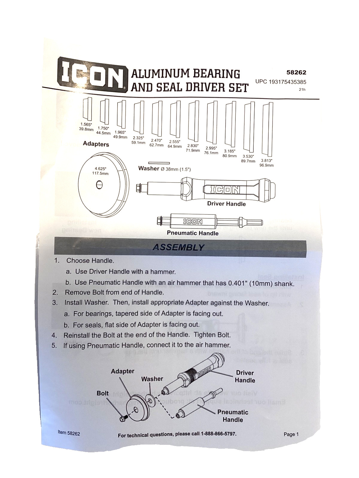 Icon Pro Master Aluminum Bearing Race Seal Driver Set Snap Latch Case 58262 MINT