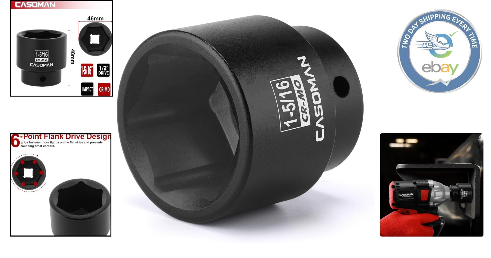 Heavy-Duty 1/2″ Drive Impact Socket, 1-5/16″ – 6-Point CR-MO with Laser Markings