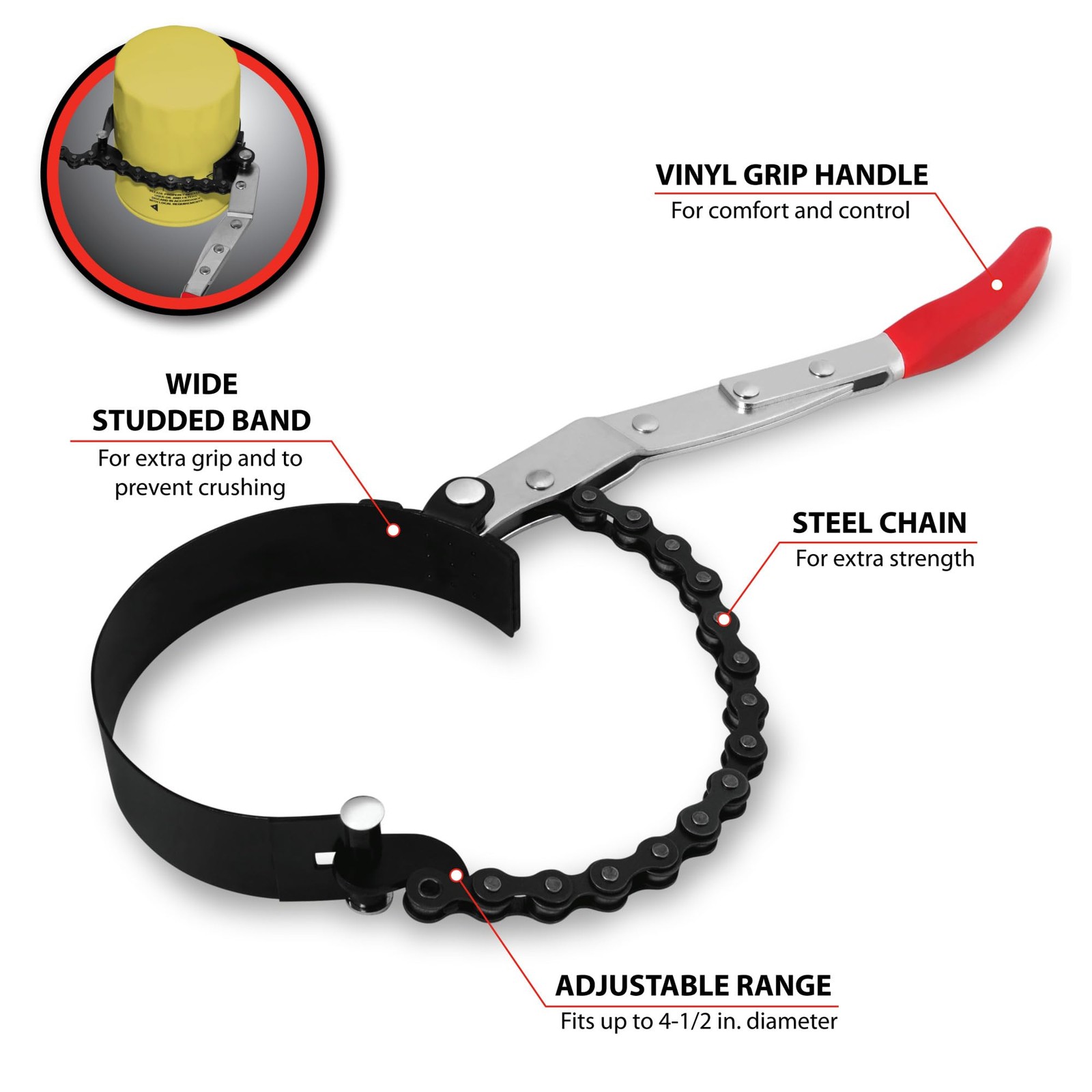 Premium Metal Performance Chain Wrench 2-3/4″-4-1/2″ for Automotive Repairs