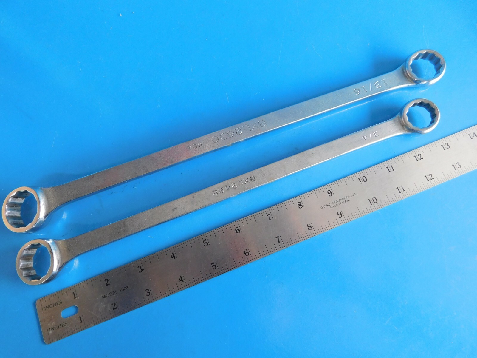 USED, MAC TOOLS (3/4X7/8 IN. & 13/16X15/16 IN.) LONG OFFSET BOX WRENCHS,LOT OF 2