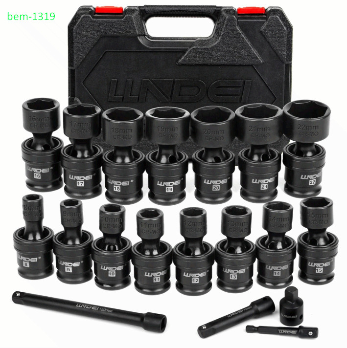 3/8″ Universal Impact Socket Set, 19PCS Metric Swivel Sockets CR-MO Kit