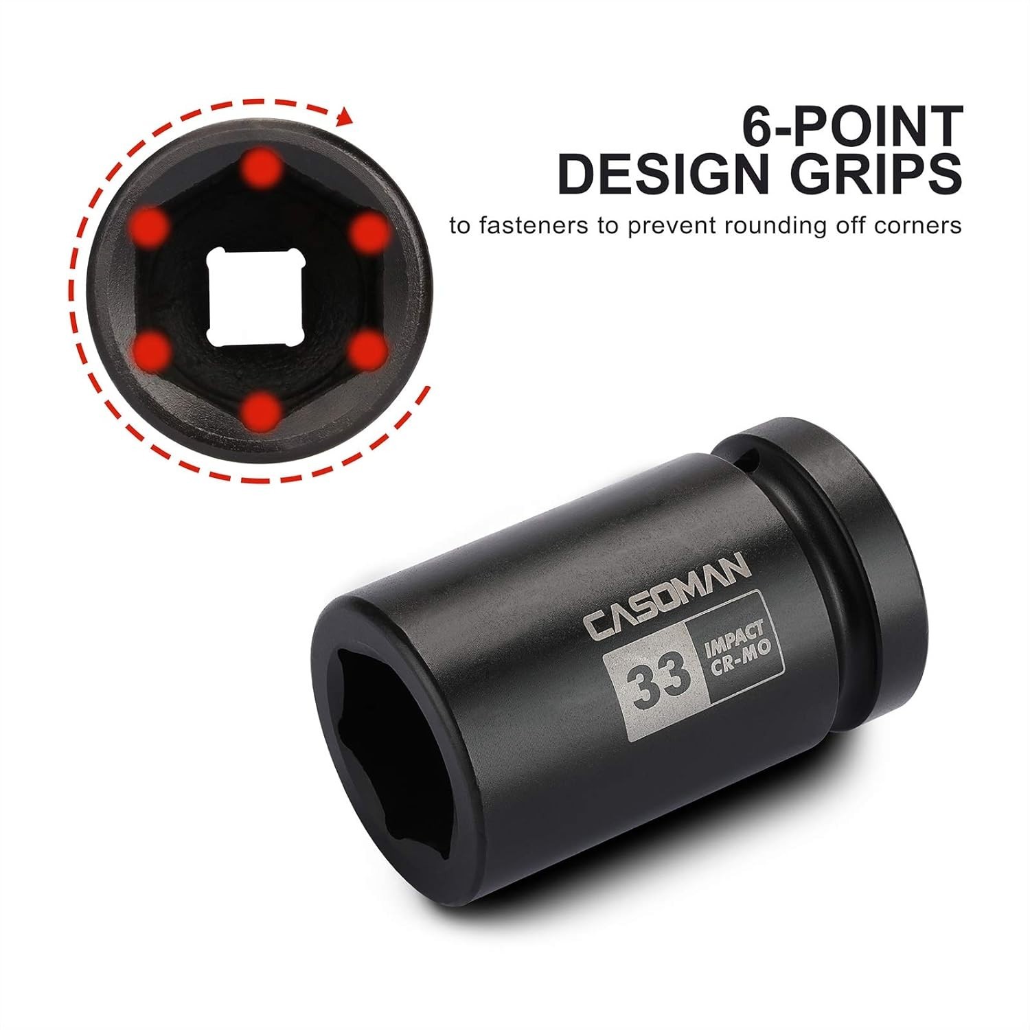 33mm Deep Impact Socket, 1 Inch Drive, Chrome Molybdenum Steel, Manganese Finish