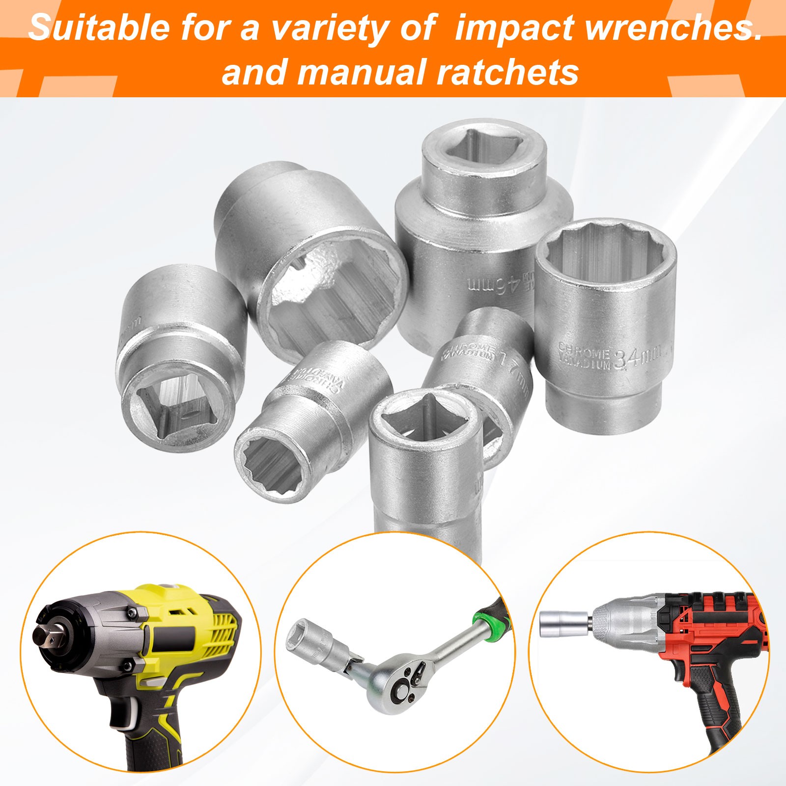 3pcs 12 Points Socket 3/4″ Drive 42mm Metric Impact 2.6″ Long Zinc Plating