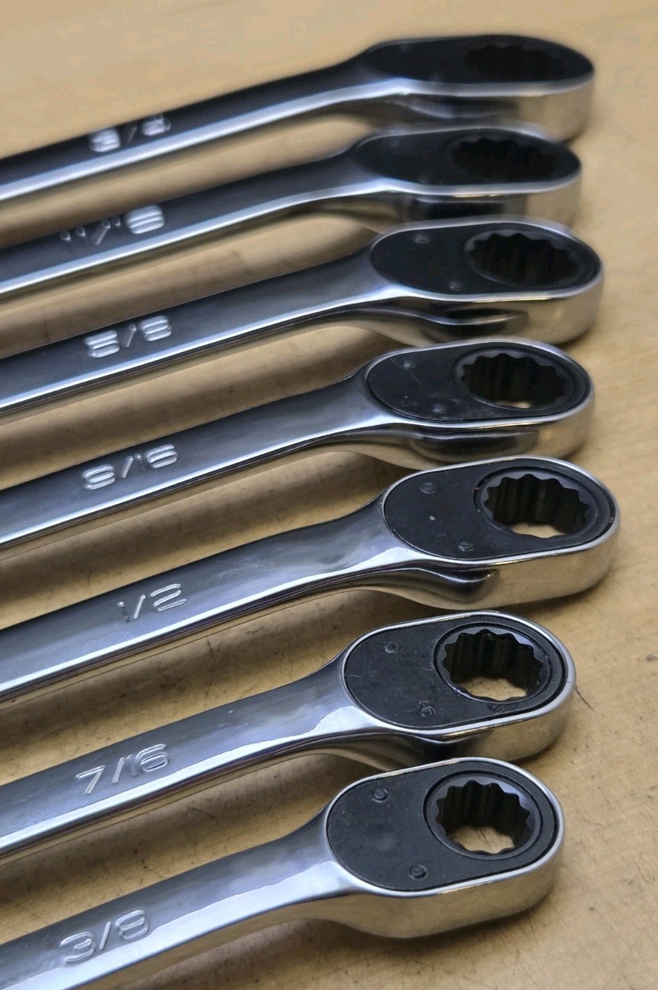 New Snap On SOXRR707A-7 Pc SAE Flank Drive Plus Reversible Ratcheting Wrench Set