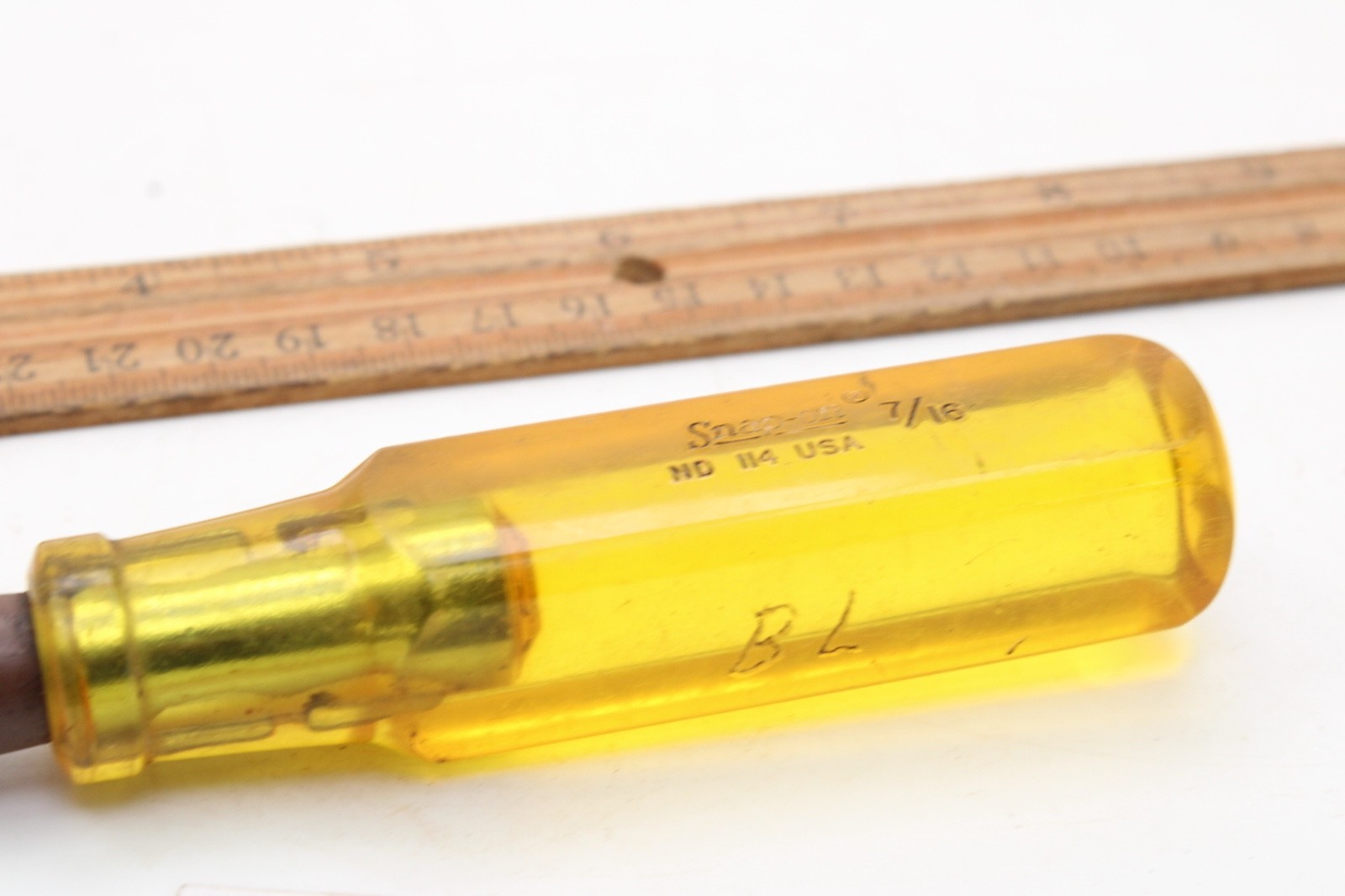 Snap-on ND 114 7/16″ 3″ Shank Brown Insulated Amber Handle Nut Driver USA