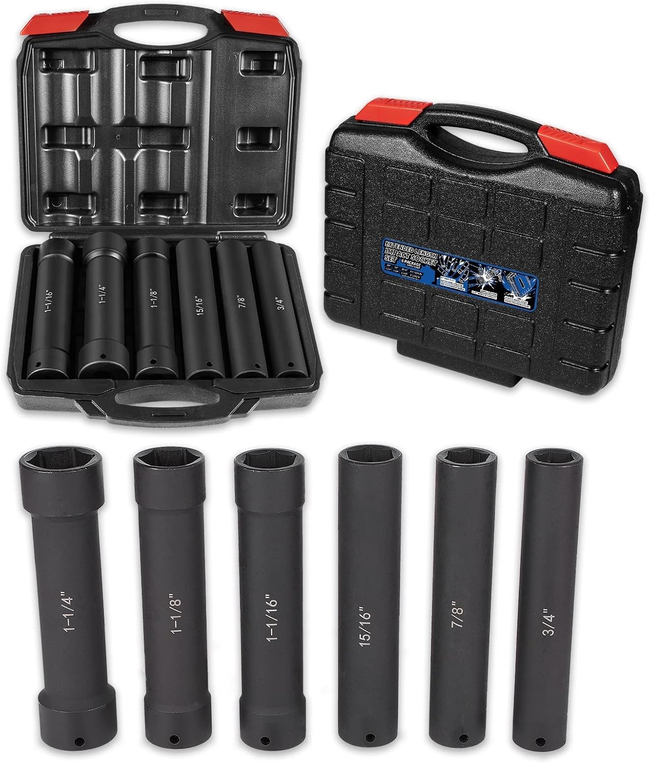1/2Inch Drive Extended Length Impact Socket Set-6 Piece Extra Deep Impact Socket