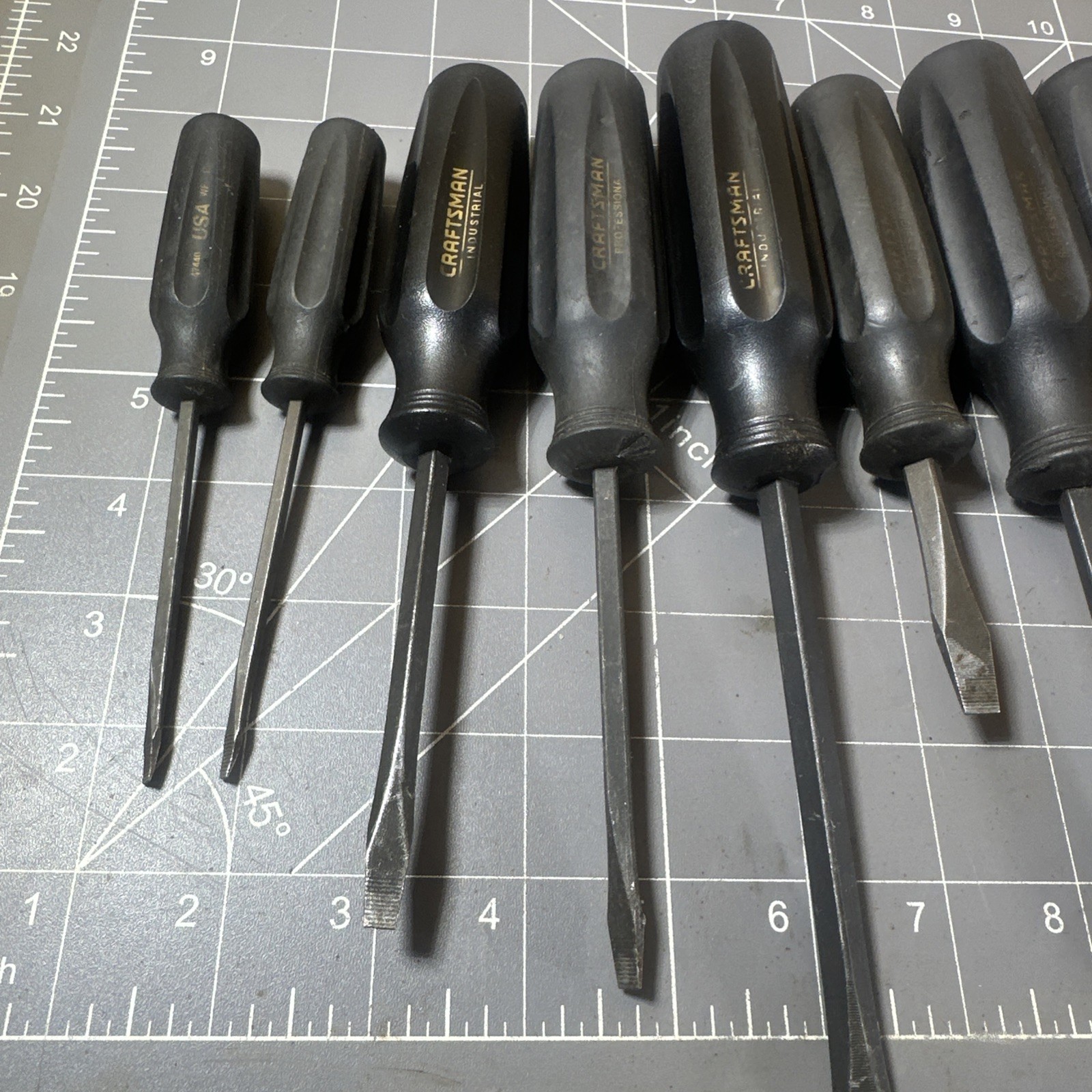 9pc. Craftsman Professional Slotted Flathead WF Black Handle Screwdriver Set USA