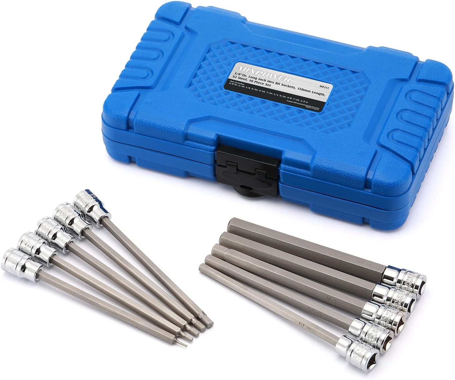 3/8 Inch Drive Long Hex Bit Socket Set, 1/16 Inch to 1/2 Inch, SAE, Extra Lon…