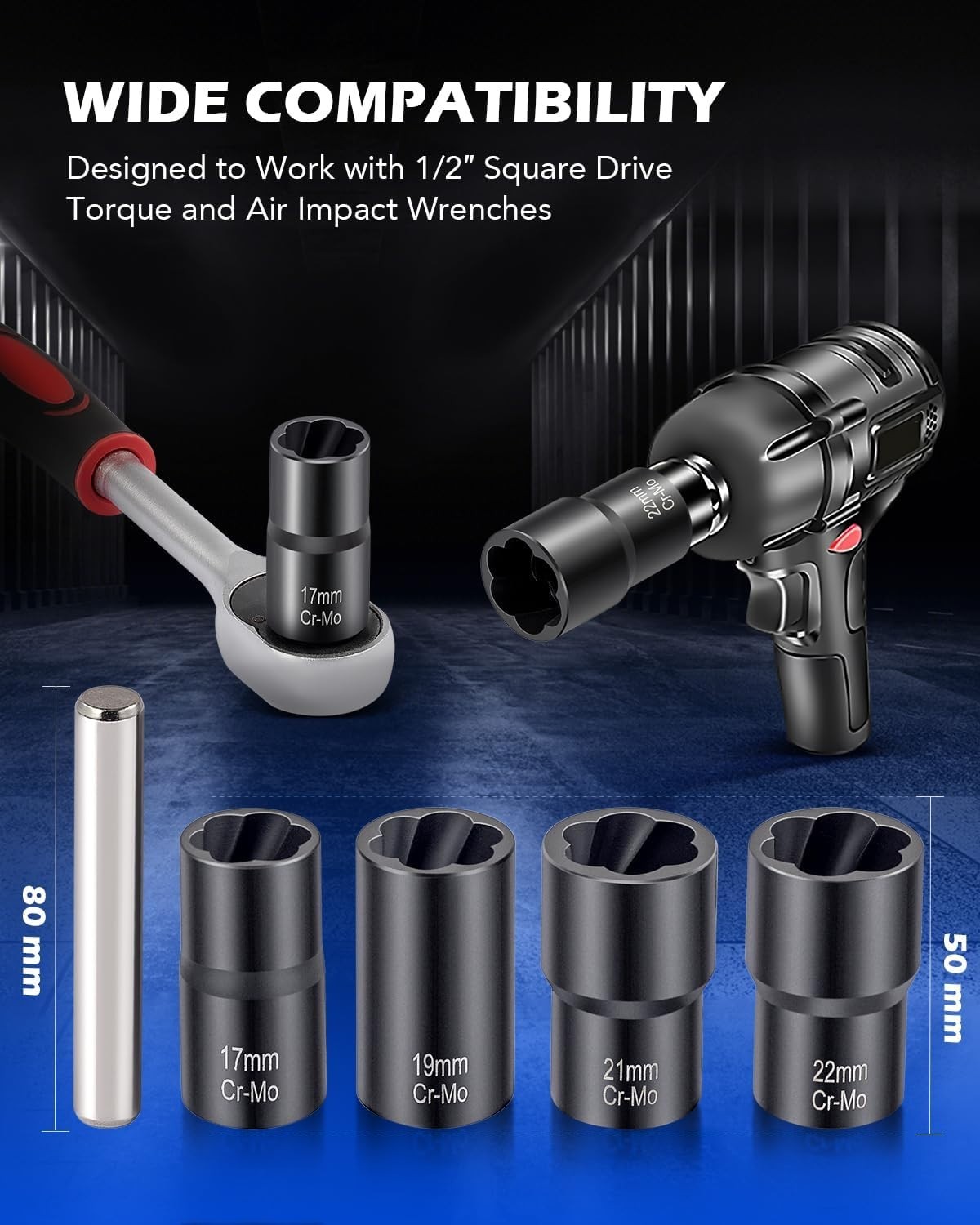 Twist Socket Tool Set 1/2″ Drive 5pc Nut and Bolt Extractor Set Rounded Bolt
