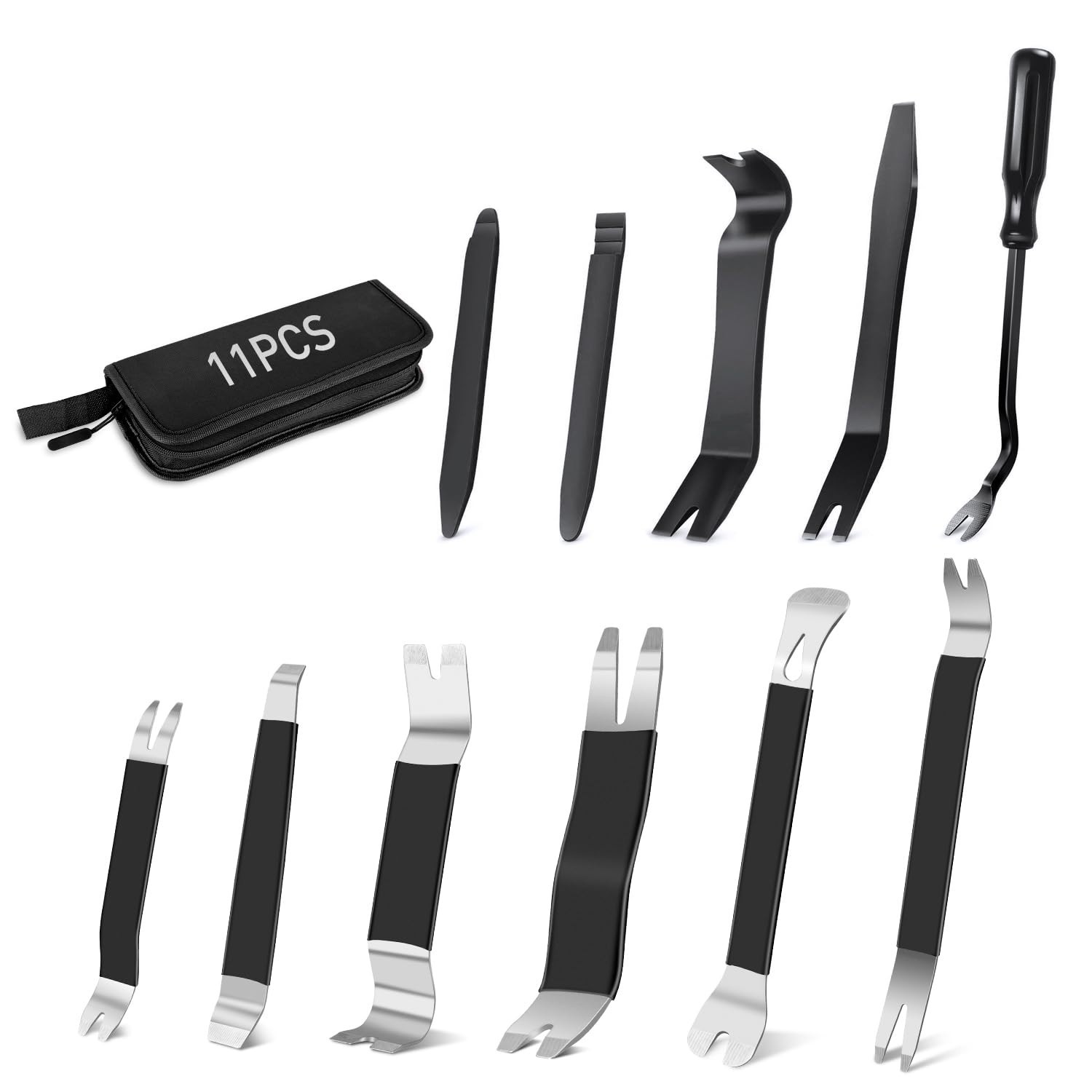 11PCS Trim Removal Tool Kit – Metal & Nylon Pry Tools for Car Panels, Dashboard,