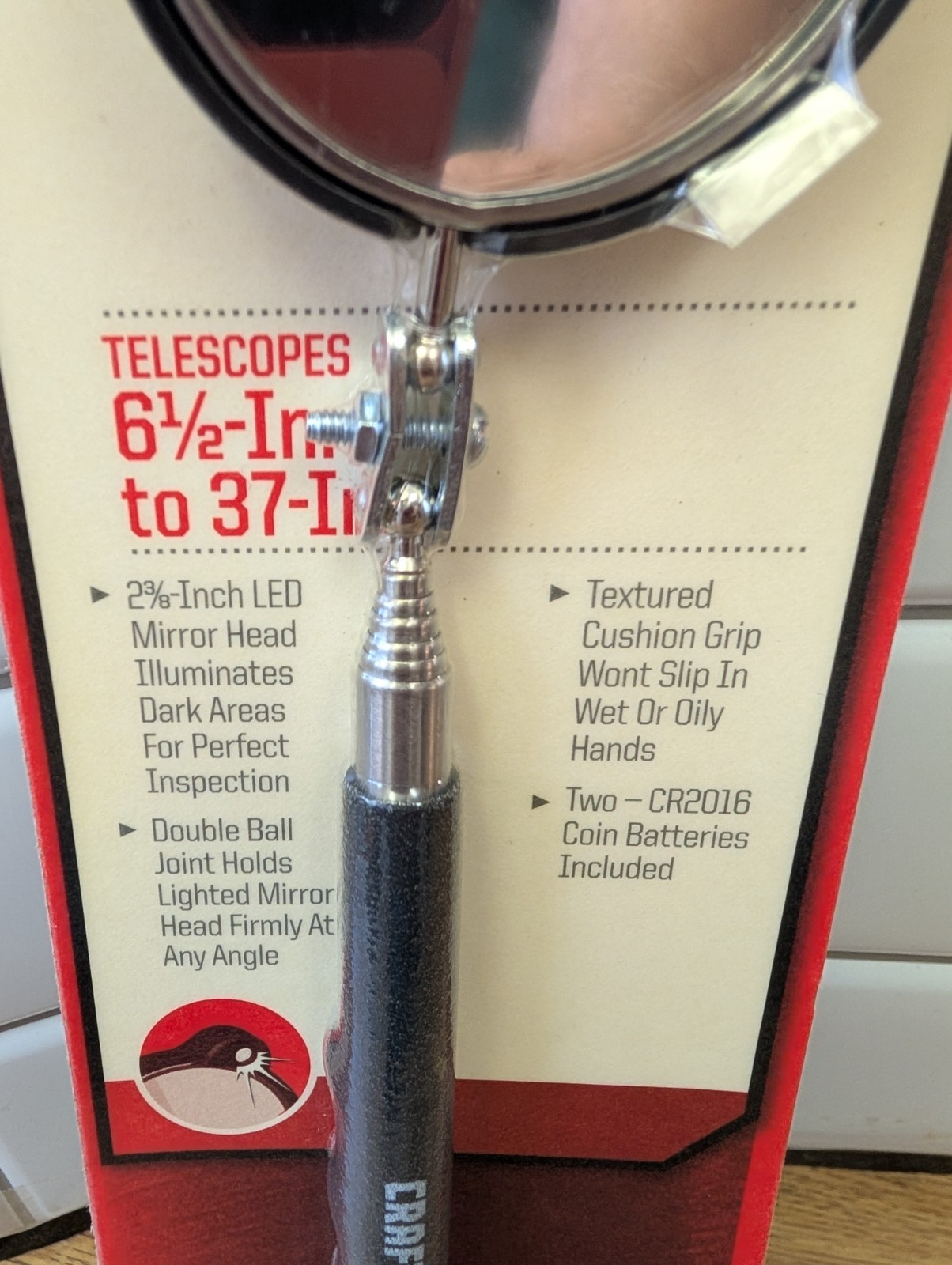 NOS Craftsman LED Lighted Telescoping Inspection Mirror 6″1/2 to 37″ #45047 NEW