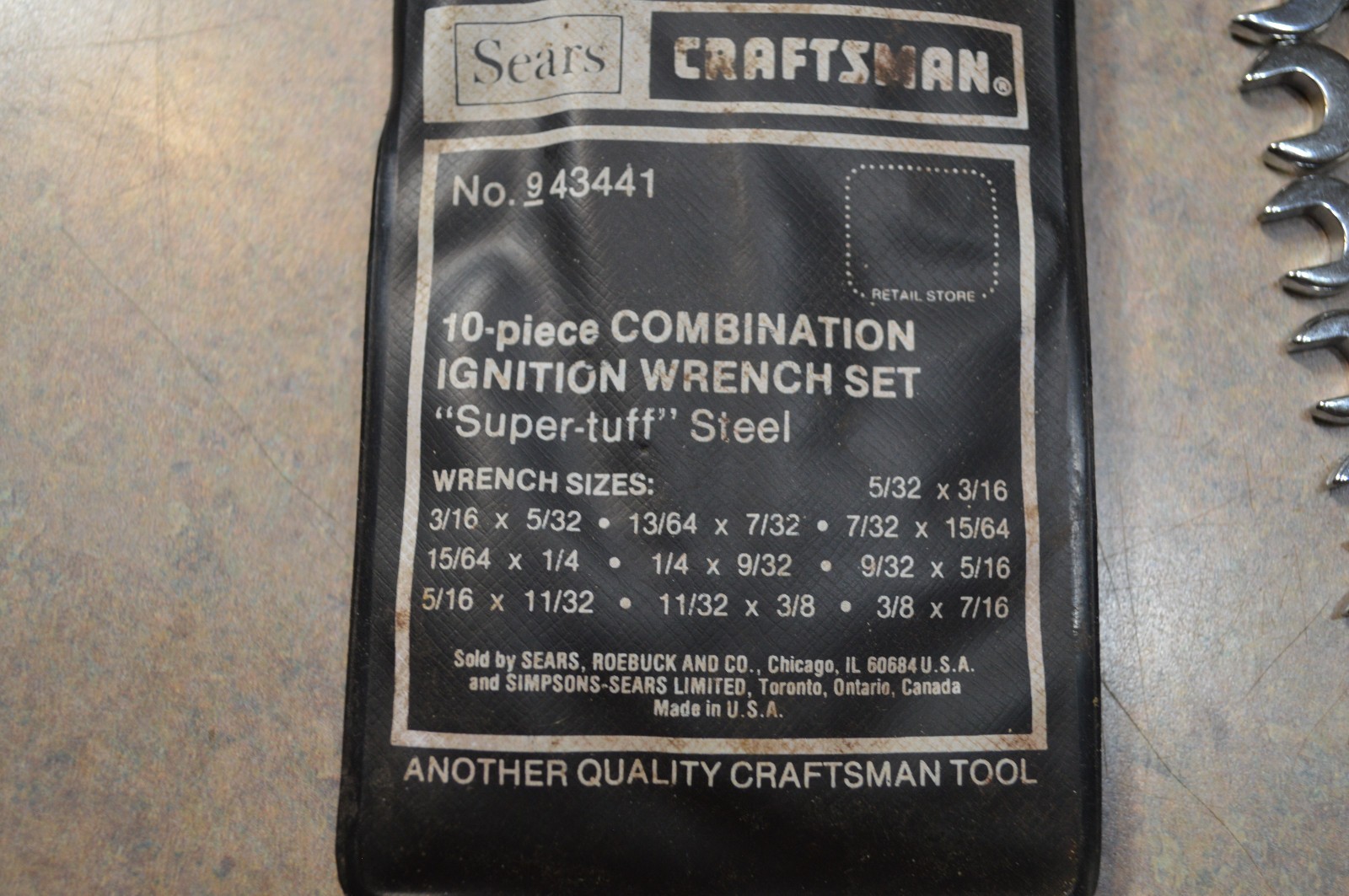 Vintage Sears Craftsman 10pc Combination Ignition Wrench Set #9 43441 w/Pouch