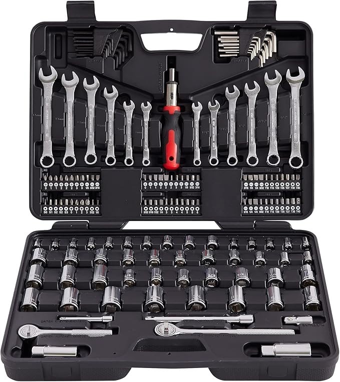161-Piece Mechanics Tool Set 1/4 3/8 1/2 Inch Drive Socket Kit SAE Metric