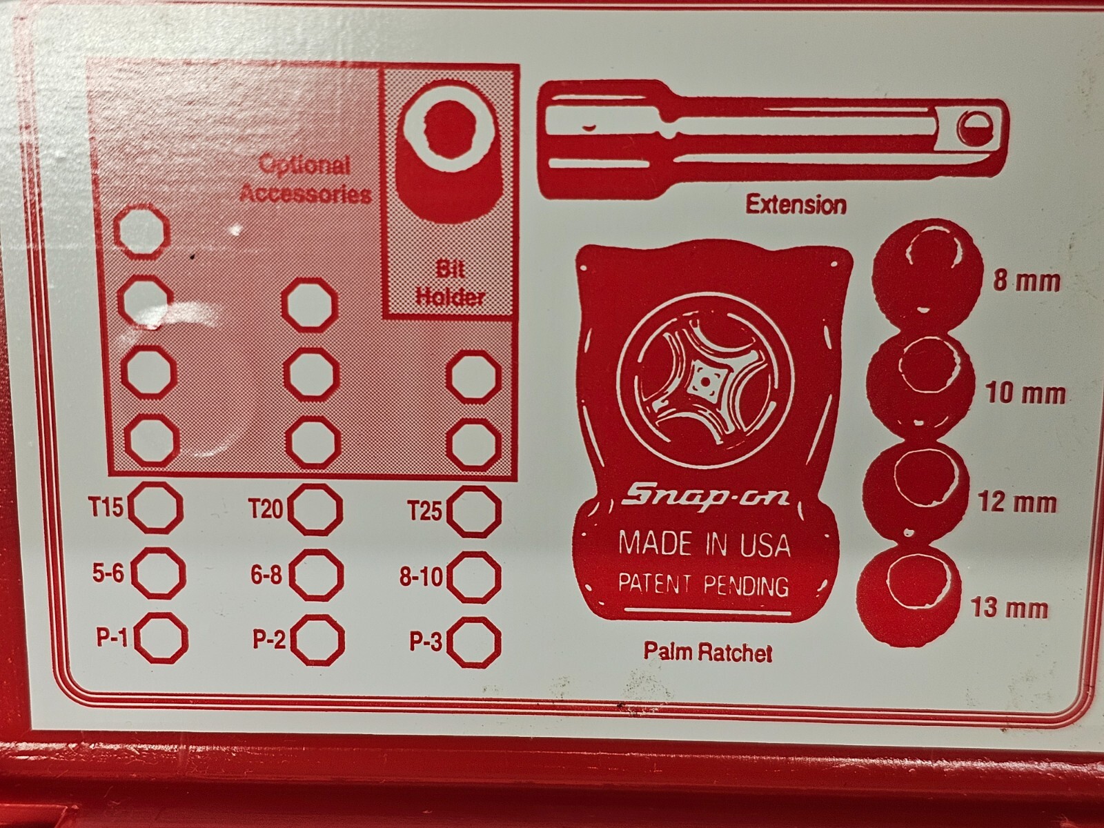 Snap-on Palm Ratchet Wrench Kit 117PALMSTR Extension bit Set Metric 8 10 12 13mm
