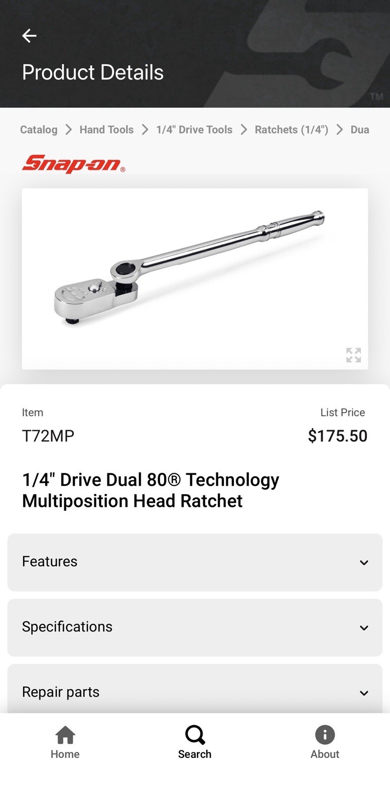 NEW 1/4″ Drive Dual 80® Technology Multiposition Head Ratchet T72MP