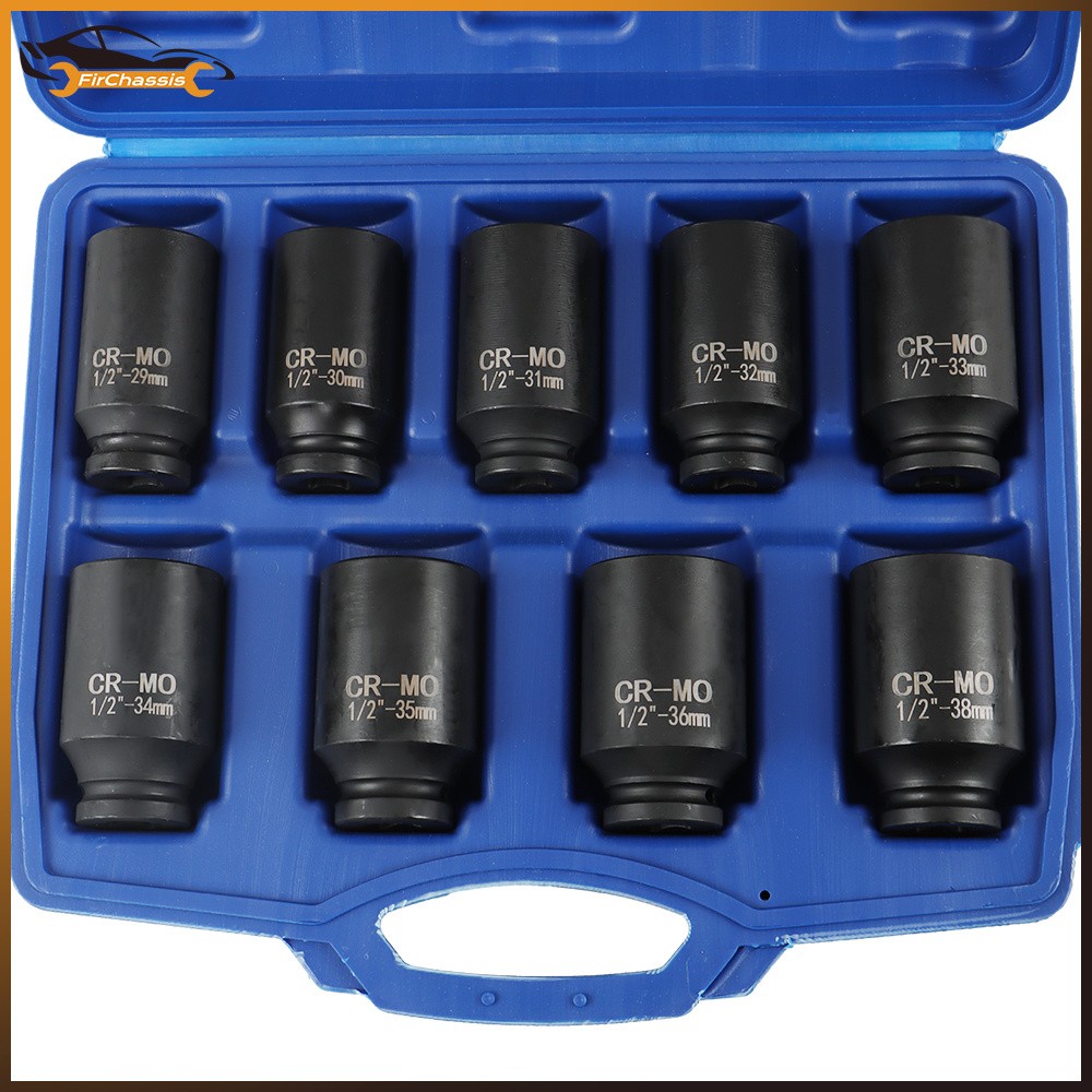 29mm-38mm 9Pcs Drive Metric Axle Hub Nut Socket Deep Impact Socket Set
