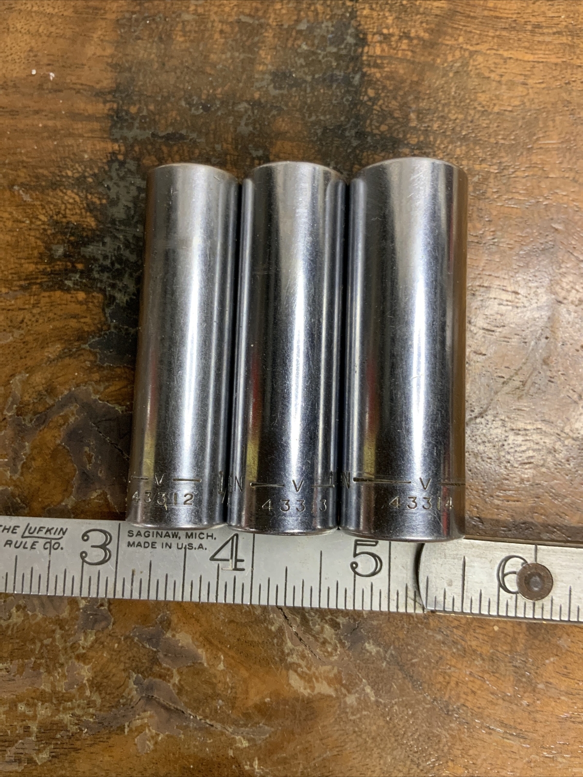 3 Vintage Craftsman USA 3/8″ Drive Deep Sockets 43312, 13, And 14. -V- Series