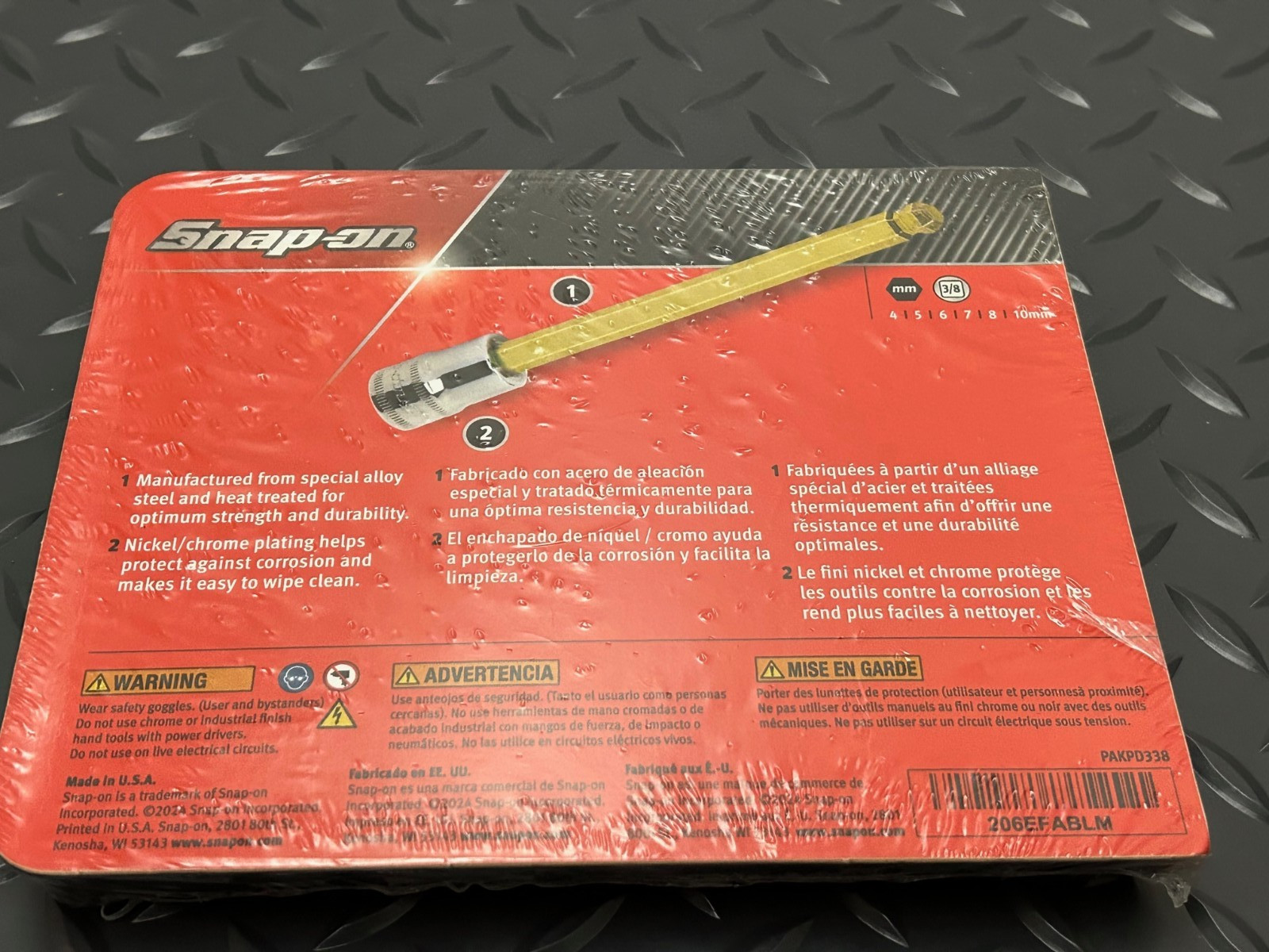 Snap-on 206efablm 6 pc 3/8 drive 4-8,10mm long ball hex driver set sealed USA