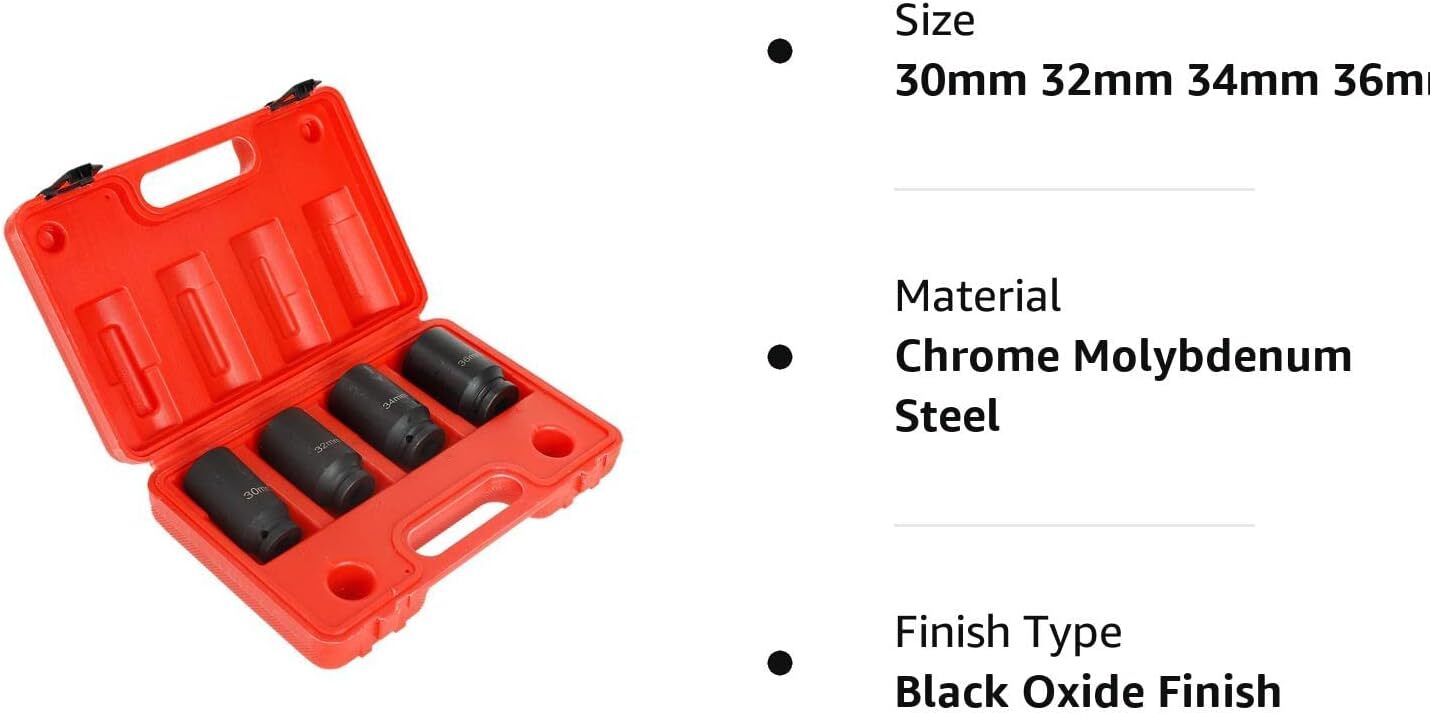 Automotive Wheel Lug Nut Remover Socket Set METRIC 30mm 32mm 34mm 36mm 12 point