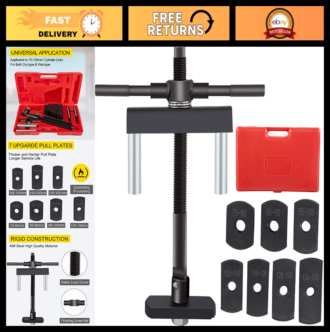 Universal Cylinder Liner Puller Tool Set for Diesel Engines, Fits 75mm-138mm, Au