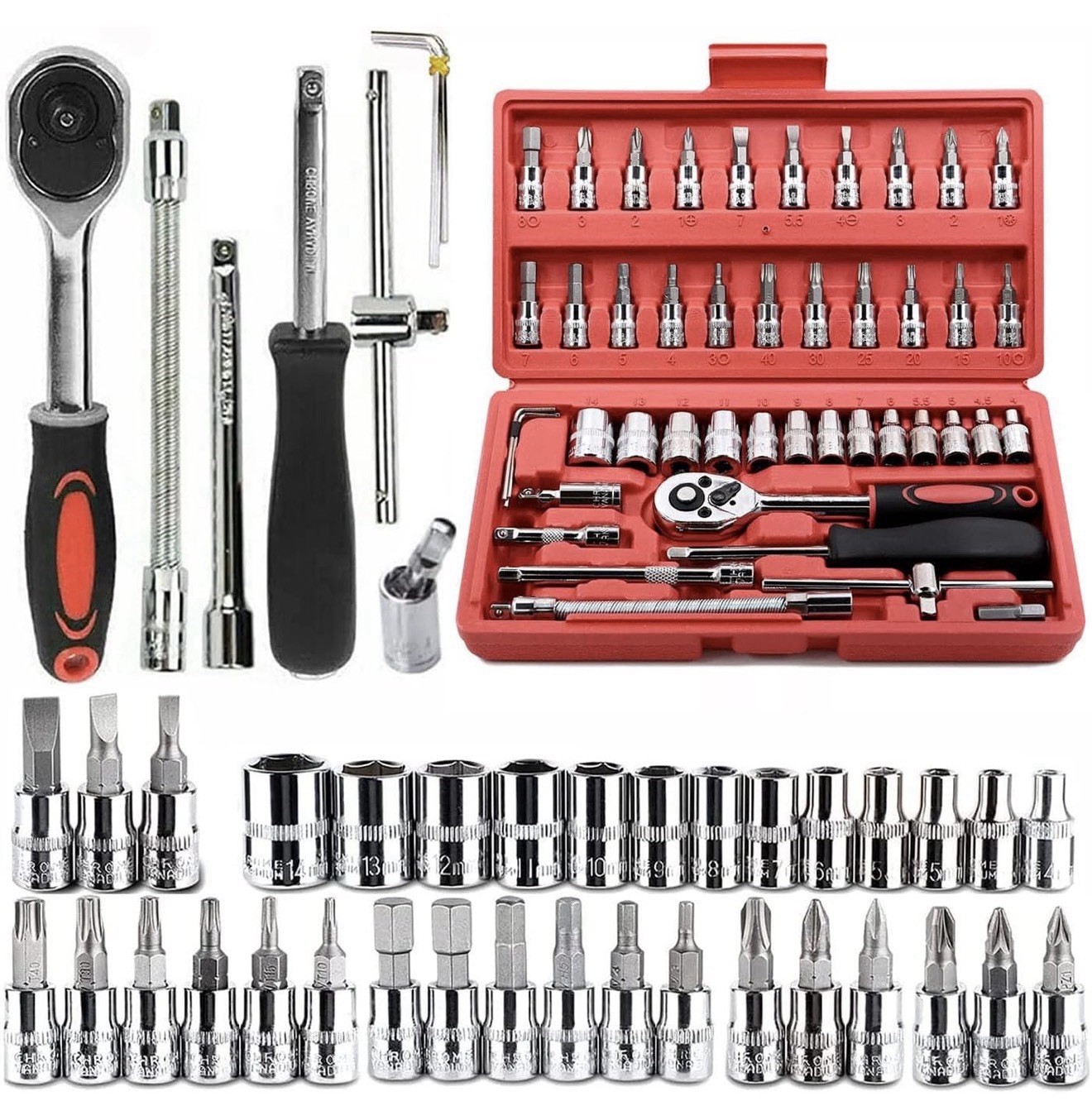 46 Pieces 1/4 in. Drive Ratchet Socket Wrench Set with Quick-Release Ratchet