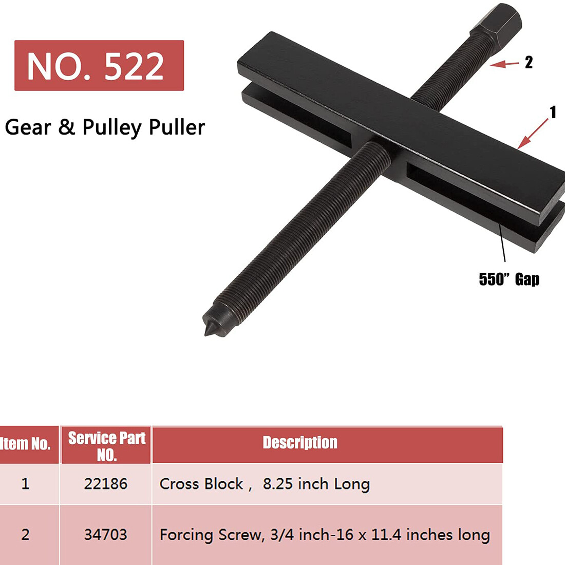 2pcs/set Large Gear and Pulley Puller Replace OTC 522 & 7393 Tapped Holes Parts