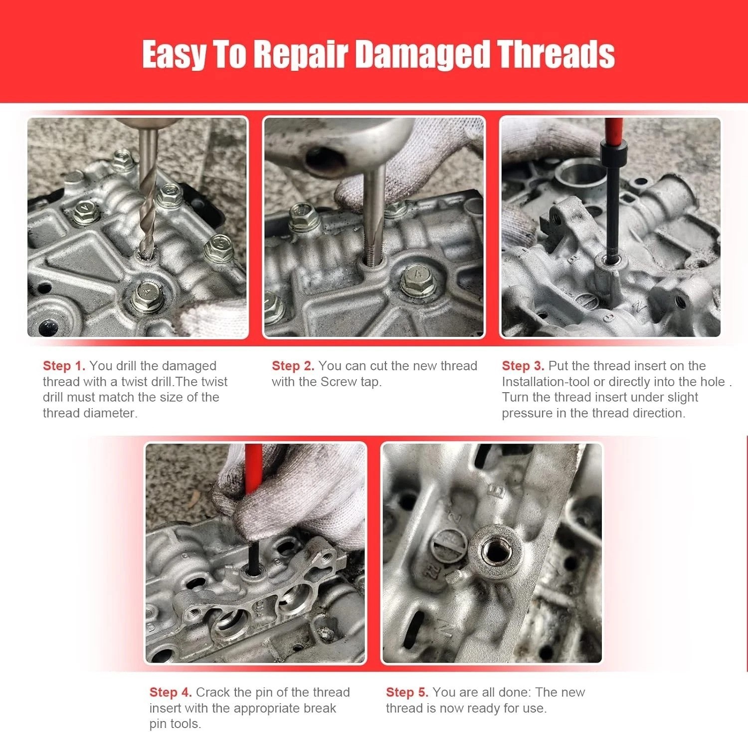 Efficient M10x1.5 Thread Repair Set – HSS Drill, Inserts & Tools Organized Case