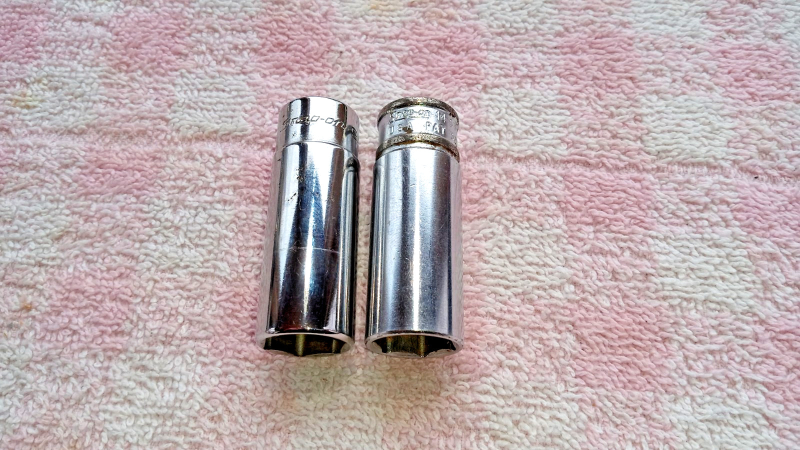 SNAP-ON DEEP SOCKETS PAIR 14mm AND 9/16 6pt 1/4dr DECENT USABLE COND gift idea