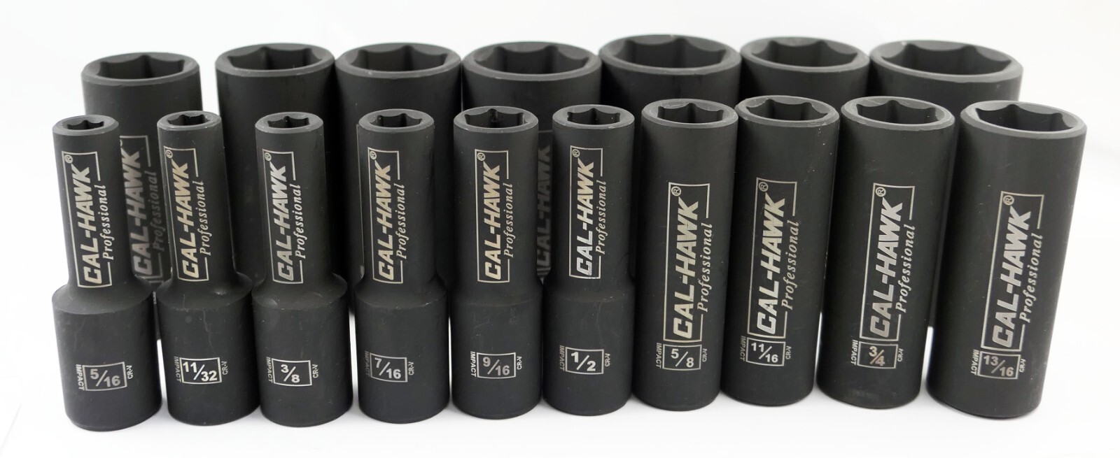 17PC CAL HAWK 1/2″ Dr. 6 POINT SAE Deep Impact Sockets Chrome Vanadium CRV Set